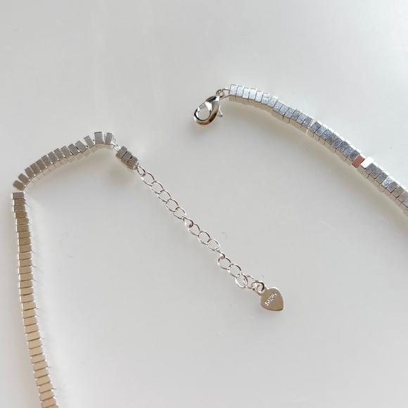 Sterling Silver blocks squares geometric chain necklace and bracelet set - Picture 6 of 6